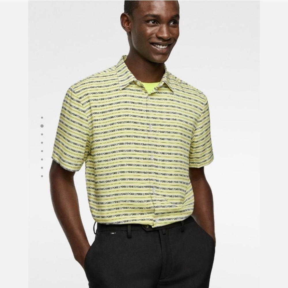 ZARA Slogan Print Button Down Short Sleeve. Men’s large - Picture 3 of 10